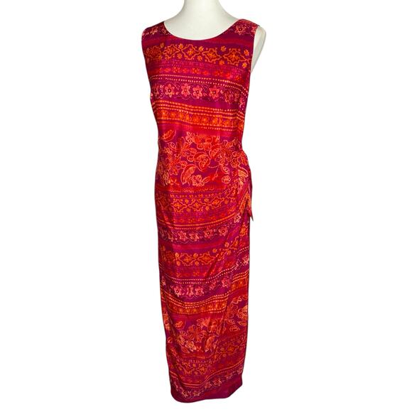 R&K Originals Maxi Dress Red Faux Wrap Sleeveless Tropical Floral Size 14 Y2K - Picture 2 of 15